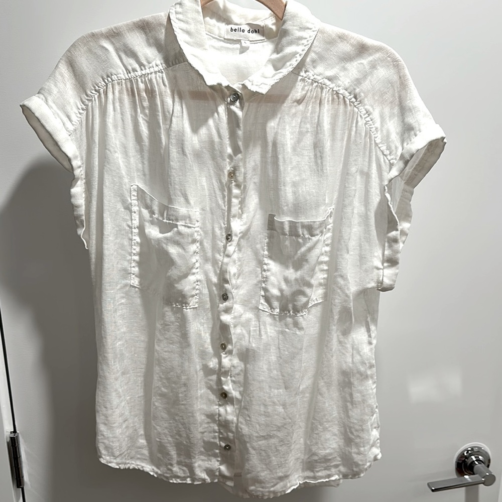 Bella Dahl Short Sleeve White Linen Button Down